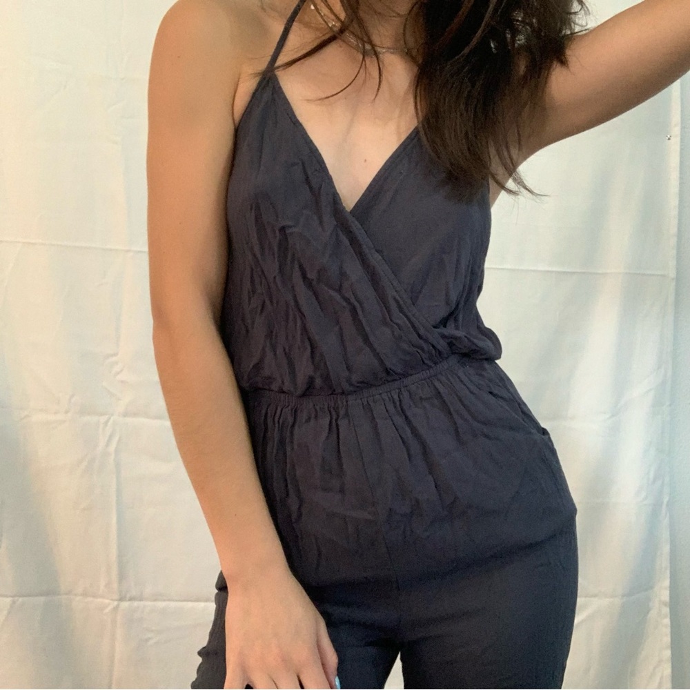 lulu’s gray jumpsuit halter tie back